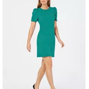 NWT Calvin Klein Green‎ Rhinestone Tulip Sleeve Sheath Dress Size 8